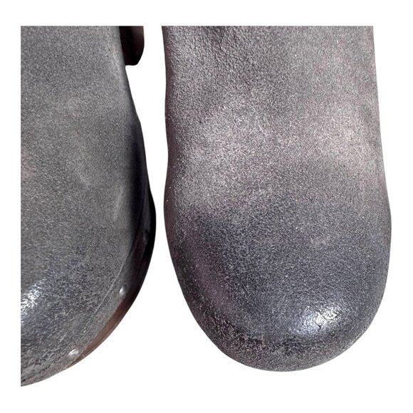 UGG Boots Women 6 Gray Leather Lynnea Fold Over Lined Wooden Clog Booties READ - Picture 9 of 12